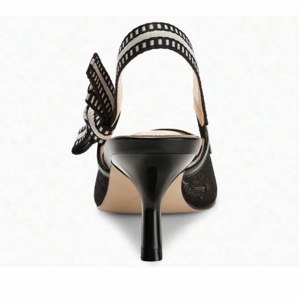 Women Slingback Kitten Heels Closed Pointed Toe Bowknot Knitted Slip - Picture 5 of 5